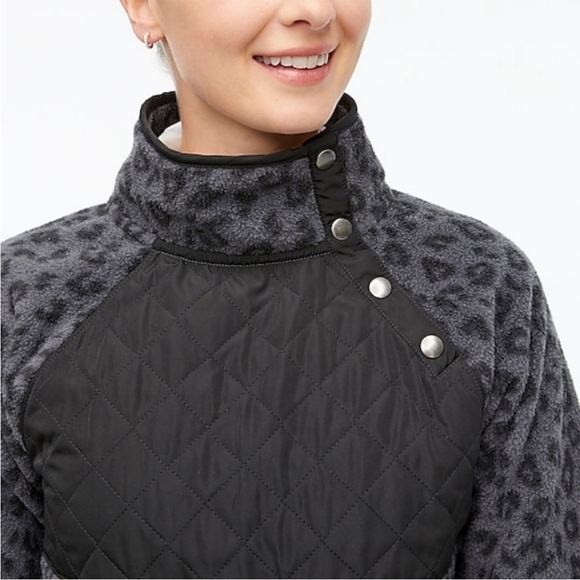 J. Crew Factory Gray Leopard Print Quilted Fleece Snap Pullover - Picture 7 of 7